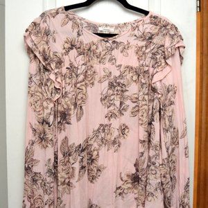 Maurices Pink Floral Ruffle Sleeve Blouse, Medium